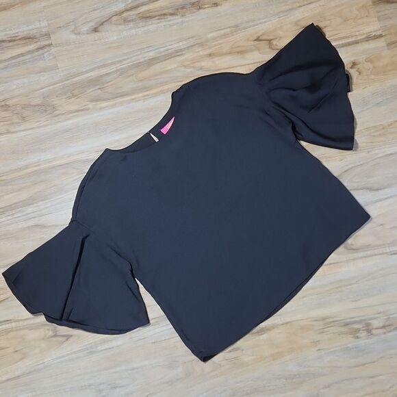 🧚♂️Catherine Malandrino Black Flutter Sleeve Top Small - Picture 3 of 11